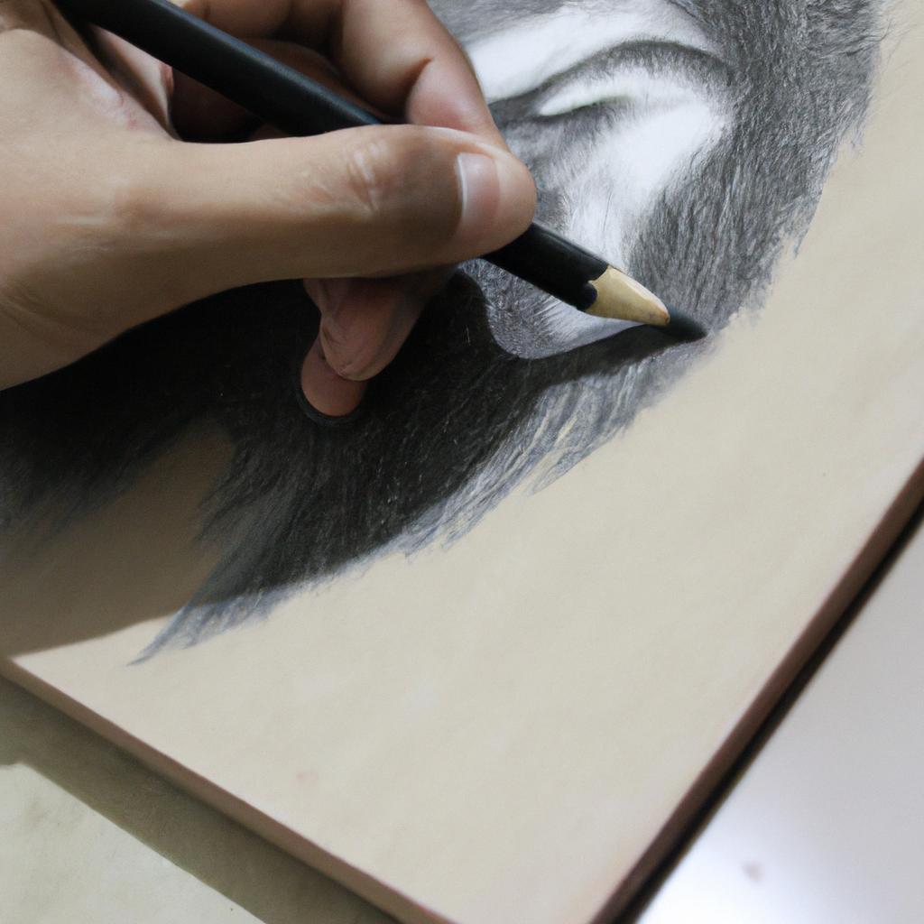 Person drawing with charcoal pencil